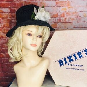 Dixie's Millinery Black Raffia SunHat and Hat Box